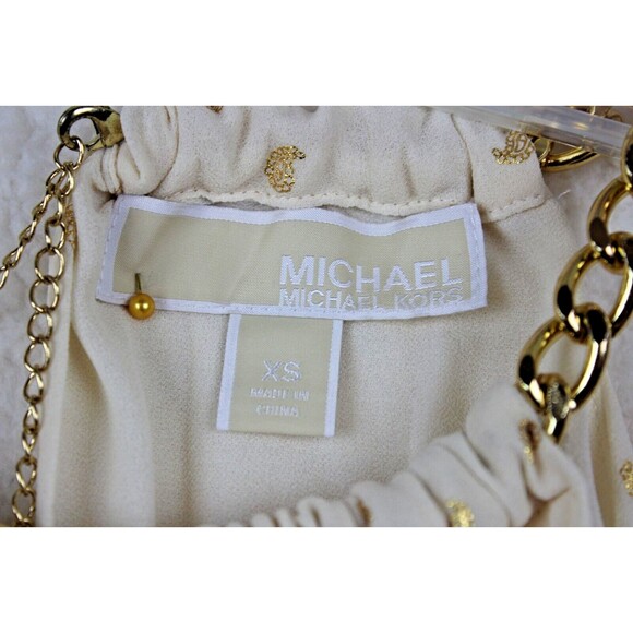 Michael Kors Size XS Beige Gold Print Hi Low Halter Dress Chain Collar - Picture 7 of 13